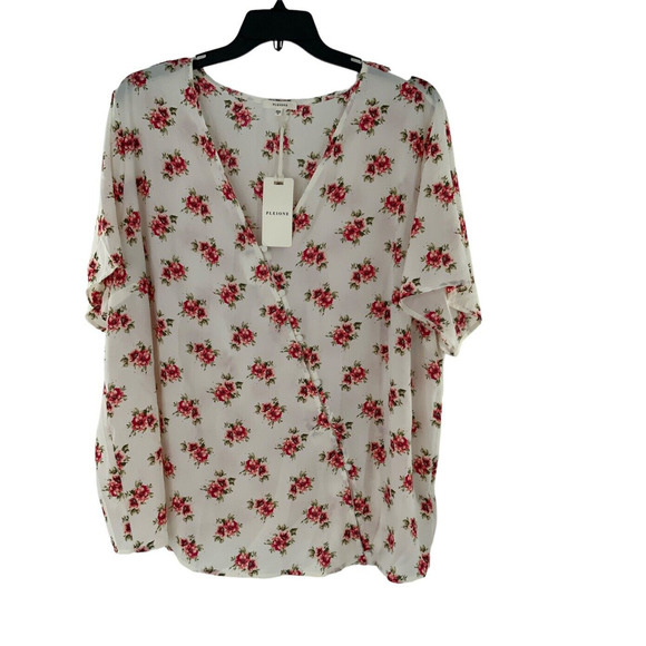Pleione Blouse Womens Plus Size 3X Short Sleeve Floral Print Faux Wrap Neckline - Picture 4 of 12